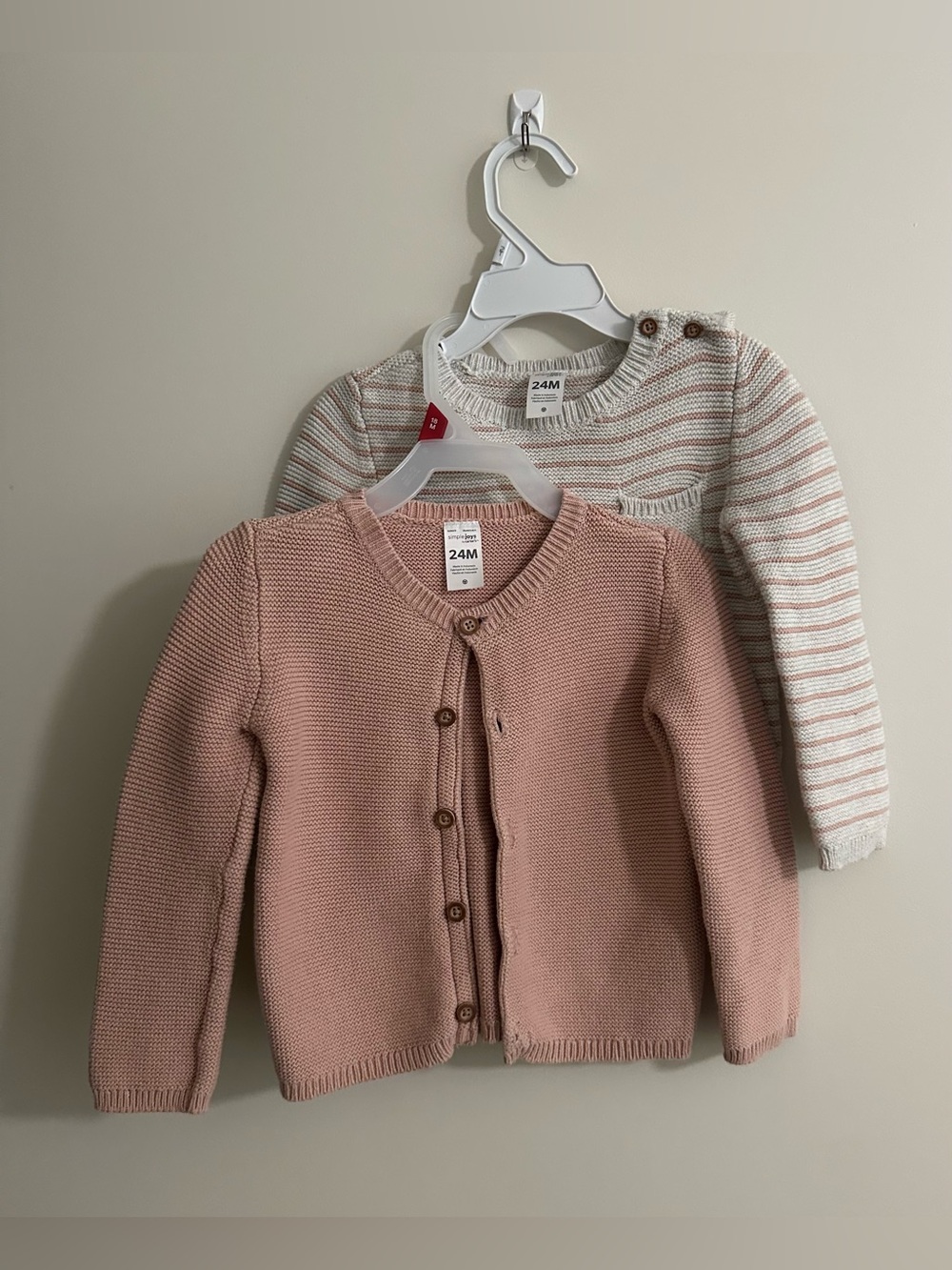 Carter's Pink Knit Cardigan Duo with Cream Stripe Sweater